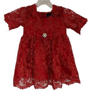 Chantilly Place Girl's Red Lace Dress
